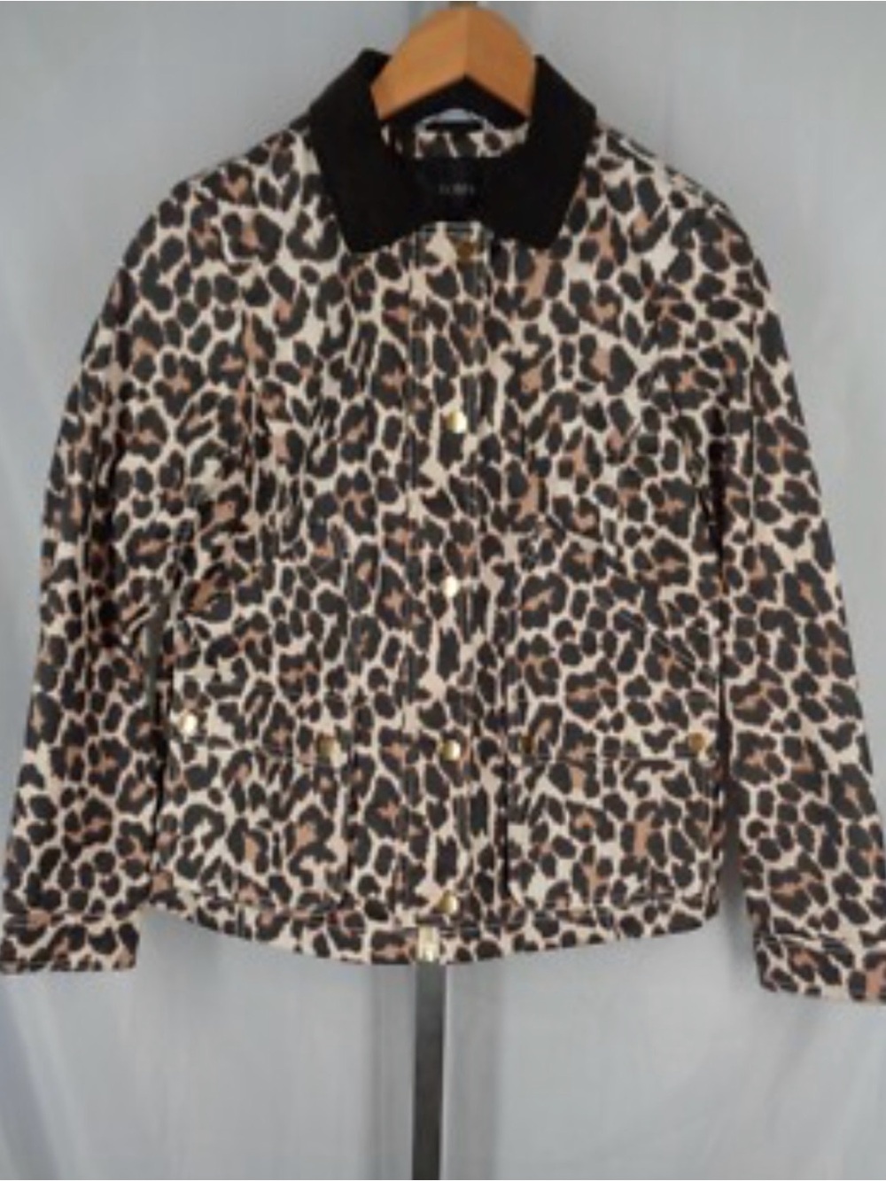 J. Crew Leopard Print Barn Jacket with Black Collar - Picture 6 of 10